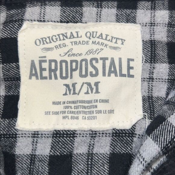 AEROPOSTALE Black and Grey Micro Buffalo Check Flannel Shirt-M NWOT - Picture 7 of 8